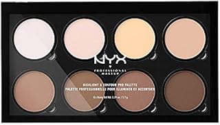 NYX Professional Makeup Highlight & Contour Pro Palette paleta do konturowania i rozświetlania twarzy, 4 prasowane rozświetlacze i 4 pudry brązujące, wymienne wkłady, 21,6 g