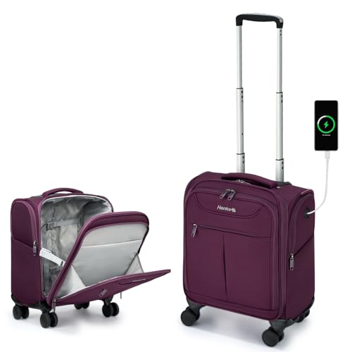 [Hanke] スーツケース キャリーケース キャリーバッグ SSサイズ 機内持ち込み ソフトタイプ 軽量 ノートパソコンの保護 静音 4輪 キャリーバッグ 短期旅行 出張 (パープル)