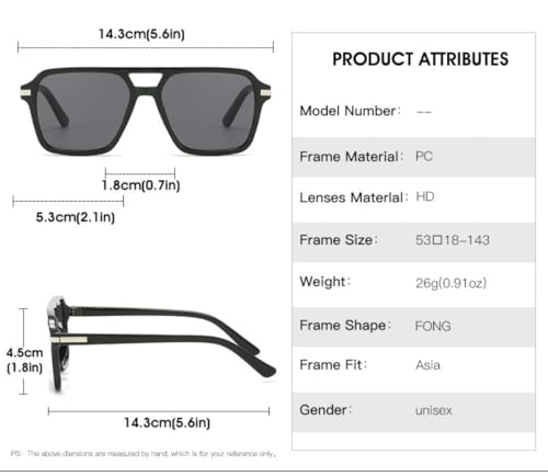 Image of Retro Square Aviator Sunglasses Women Men 70s Vintage Aviator Sun Glasses Plastic Frame Trendy Shades (Tortoise Gradient Grey), Large