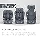 KikkaBoo i-Pass, Kindersitz 9–36 kg, Gruppe 1/2/3 Auto Kindersitz für Kinder 76–150 cm (15 Monate – 12 Jahre), i-Size, 13-fach verstellbare Kopfstütze, Grau