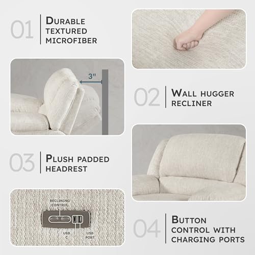 Sillón Power Recliner Microfibra Texturizada Beige miniatura 3