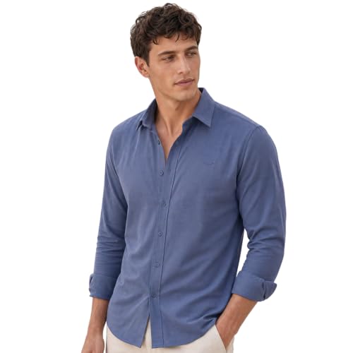 Image of Nobero Everyday Comfort Shirt for Men | Cotton Shirts for Men in 205 GSM Plated Interlock | Stand Collar | Regular Fit | Full Sleeve