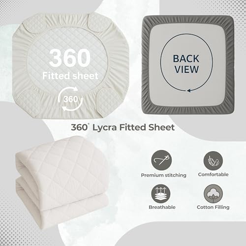Image of TCD Waterproof Cotton Quilted - Breathable, Hypoallergenic, Noiseless Ultra Soft Fitted Bed Cover with 3 Layers of Protection, 100% Waterproof, No-Slip Design | White, Super King (72 * 84)