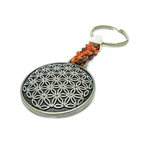 Preisvergleich Produktbild Schlüsselanhänger Schlüsselring Blume des Lebens - EIN besonderes Schmuckstück, das Kraft gibt, an Lederband, 7 cm Plus Ring 2,5cm