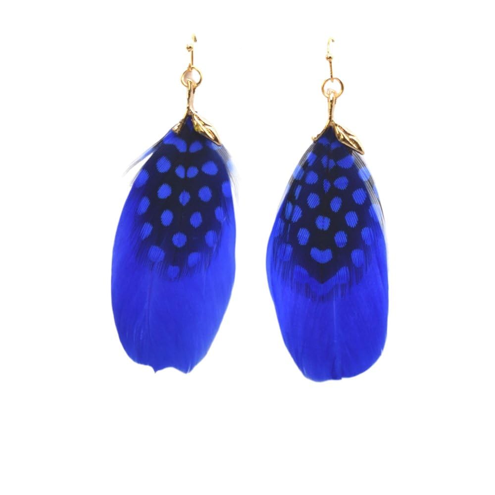 Boucles d'oreille bohème légères avec plume longue et pendant géométrique rétro