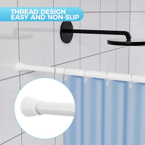 Image of Shower Curtain Rod Spring Tension Rod 30 to 64 Inches 2PCS, Spring Tension Curtain Rod White Expandable for Window Wardrobe Doorway Kitchen
