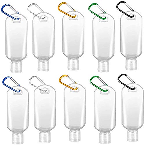 Preisvergleich Produktbild Leere Plastikflaschen Klappverschluss 50ml x 10 mit Gürtelclip, Haken, KarabinerZufällige Farben, Durchschnittliche Farben