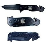 Boston Police Collectible Officer 3-in-1 Police Tactical Rescue Knife Tool with Seatbelt Cutter, Steel Serrated Blade, Glass Breaker BPD
