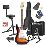 Complete Guitar Starter Kit: Beginner-friendly electric guitar featuring 21 frets and triple pickups, paired with a compact 40-watt amp that delivers customisable tone control and clear, powerful sound. Professional Playing Stool: Includes a comforta...