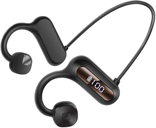 Open Ear Headphones Wireless Bluetooth 5.3 Air Conduction Headphones with with Built-in Mic, 30Hrs Sports Headset With Power Display HiFi Stereo Sound Earphones for Running, Cycling, Workouts (Black)