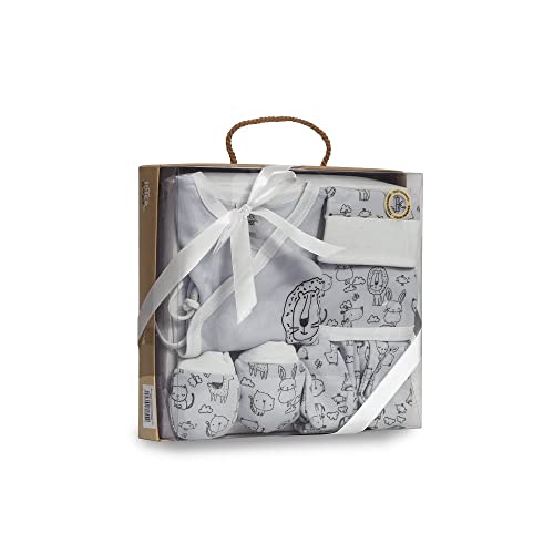 Set Regalo Primera puesta bebé Animalitos, 5 piezas en gris