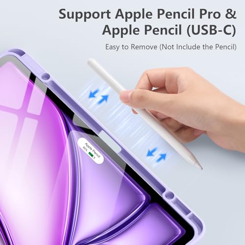 Mastten for iPad Air 13 inch Case (M3 2025 / M2 2024) / iPad Pro 12.9 inch Case (6th/5th/4th/3rd Generation 2022/2021/2020/2018), Built-in Pencil Holder & Auto Wake/Sleep, Clear Back Shell, Lavender