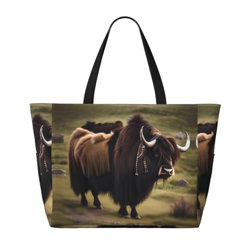 Mighty Highland Yak Large Capacity Beach Travel Bag, Foldable Beach Bag with Zipper, Great for Grocery Bag Pool Gym Travel Shopping2