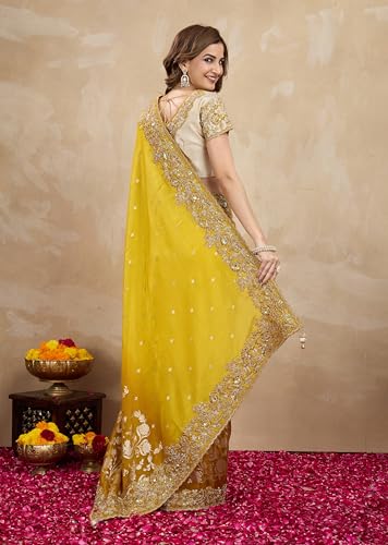 Image of TRENDMALLS Women's Jacquard Silk Embroidery Sequence Work Saree with Unstitched Blouse Piece