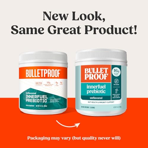 Bulletproof Unflavored Innerfuel Prebiotic Fiber Powder, 13.4 Ounces, Supplement for Gut Health, Digestive Health and Immune Support, Plant Sourced Prebiotics, 0g Sugar, Packaging May Vary