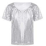 KKmeter Kids Girls Boys Shiny T-Shirt Short Sleeves Hip Hop Jazz Dance Performance Festival Party Lo