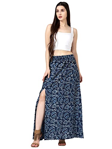 Image of POPWINGS Casual Ethnic Bagru Print Long Slit Skirts for Women || Cotton Long Slit Skirt for Women || Stylish Women Long Skirt for Summer