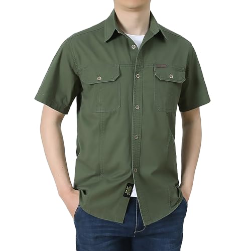 Made with 100% Cotton Short Sleeve Shirts Men Army Military Style Solid Shirt Formal Or Casual Shirt Simple Work Shirts Comfortable Button Down Shirt Soft Cooling Everyday Athletic Wear Green