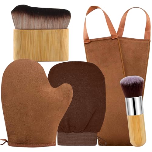 Image of FUNAN Self Tanning Mitt Self Tanner Mitt, Self Tanner Brush, Kabuki Brush, Self Tan Mitt Applicator & Exfoliating Mitt, Back Self Tanner Back Applicator Tanning Glove 5 Pack