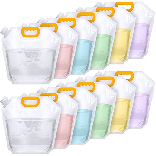 Tessco 12 Pack 1.3 Gallon Collapsible Water Storage Bag Water Container Bag Emergency Jug Foldable Plastic Storage Pouch Freezable Carrier Tank for Outdoor Sport Camping(Clear,Classic)
