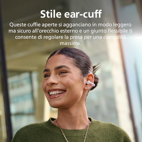 Philips TAQ2000WT Auricolari Ear-Cuff True Wireless Open-Ear Multipoint Bluetooth - 28 Ore Di Riproduzione, Ricarica Tascabile, Chiamate Chiare Per Spostamenti Ed Allenamento - Bianco - 3