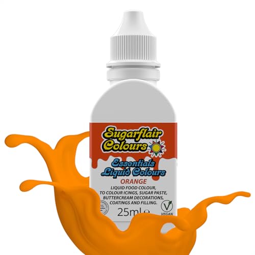 Sugarflair Essentials Orange Food Colouring 25ml - Concentrated Liquid Food Dye for Cake Decorating Fondant Buttercream Royal Icing Macarons - Vegan Kosher Bake-Stable