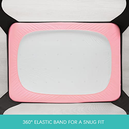 Pack and Play Protector Sheets Waterproof 2 Pack, Quilted Playard Mattress Pad Cover Fitted Fits for Graco Pack n Play Playard Mattress/Playpen Mattress, Gray & Pink, 39" x 27"