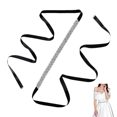 panthra Rhinestone Belts for Women, Wedding Dress Belt, Exquisite Retro Rhinestone Belt for Formal Dress, Handmade, Suitable for Girls and Ladies (Black)