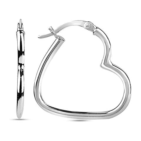 LeCalla Sterling Silver Jewelry Heart Shape Love Theme Hoop Earring for Teen Women Cover