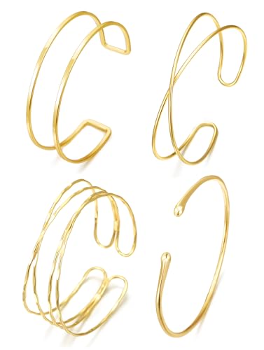 BROCC 4PCS Arm Cuff Jewelry for Women, Gold Arm Cuff Upper Arm, Minimalist Arm Cuff Bracelet, Upper Arm Cuff Bangle, Adjustable Coil Armband Set Jewelry