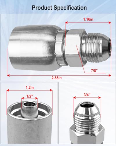 Image of 12Pcs 1 /2 inchHose x 1 /2 inch JIC Male Hydraulic Hose Crimp Fitting Ends Fit for Dayco Weatherhead U Series Adjustable Crimpers 37 Hydraulic Hose End Crimp