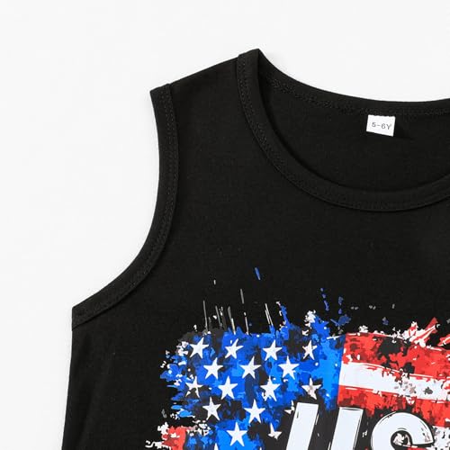 Image of Boys 4th of July Tank Kids American Flag Sleeveless Shirts Cotton Patriotic Tees Top Independence Day Clothes