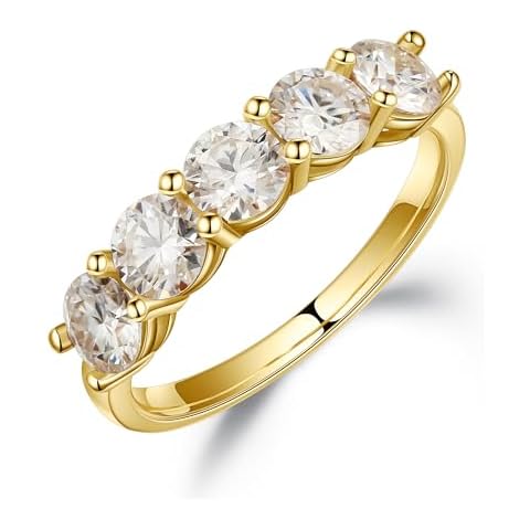 SMILEST Moissanite Wedding Band for Women, D Color VVS1 Clarity Lab Created Rings 14K Yellow Gold Vermeil 925 Sterling Silver Simulated Eternity Ring Moissanite Anniversary Rings Cover