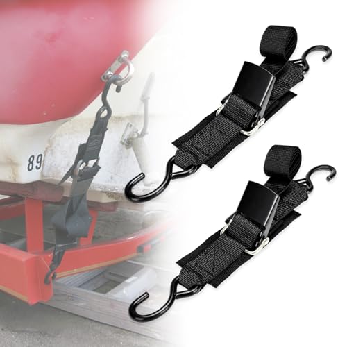 Boat Trailer Tie Downs Strap, 4ft Heavy Duty Transom Adjustable Quick Release Buckle Anti-Scratch Hooks for Pontoon Jet ski Pontoon Marine Rowing Boat Kayak (2 PCS)