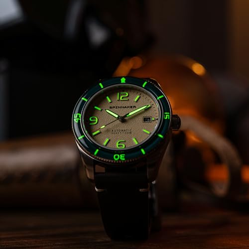 Image of Spinnaker Fleuss Men's Automatic Dive Watch - Miyota 8215 Movement, 43mm Stainless Steel Case, 150m Water Resistant, Leather Strap, SP-5055