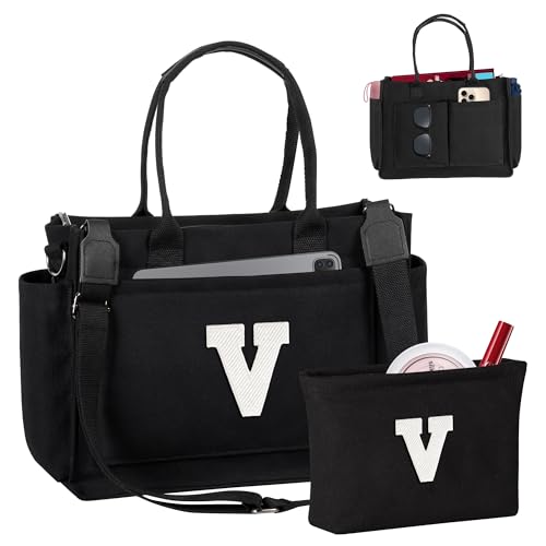 Image of Birthday Gifts for Women, Initial Tote Bag with Makeup Bag | Teen Girl Gifts Trendy Stuff, Back to Campus
