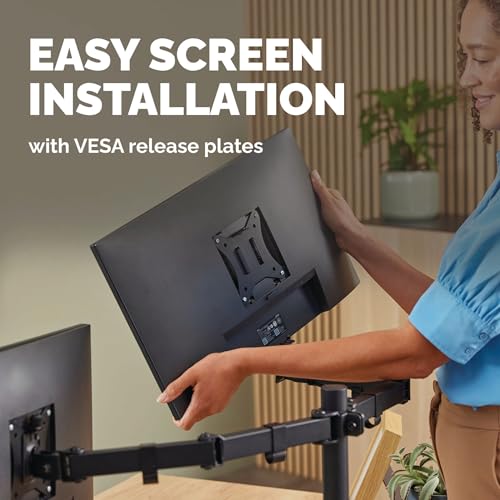 Image of Fellowes Everyday Adjustable Dual Monitor Arm - Holds Two Screens up to 32 inch (inch) Weighing 19.84 lbs Each, Tilt, Swivel, Rotate, VESA 75 /100, Clamp or Grommet Mount, Cable Management