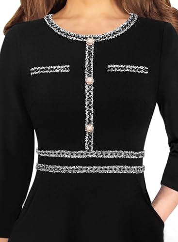 VFSHOW Womens Button Pockets Wear to Work Office Business Vintage Church Fit and Flare A Line Dress2