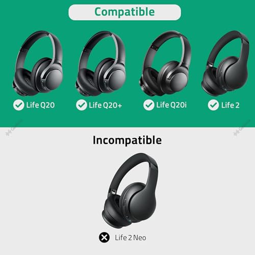 Image of Geekria Sport Cooling-Gel Replacement Ear Pads for Anker Soundcore Life Q20, Q20+, Q20i, Life 2 (Not Fit for Life 2 Neo) Headphones Ear Cushions, Repair Parts (Black)