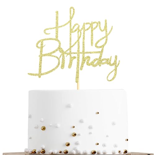 Sotpot Happy Birthday Cake Topper Gold Glitter Cake Decoration for Birthday Anniversary Party Cake Decorations Supplies