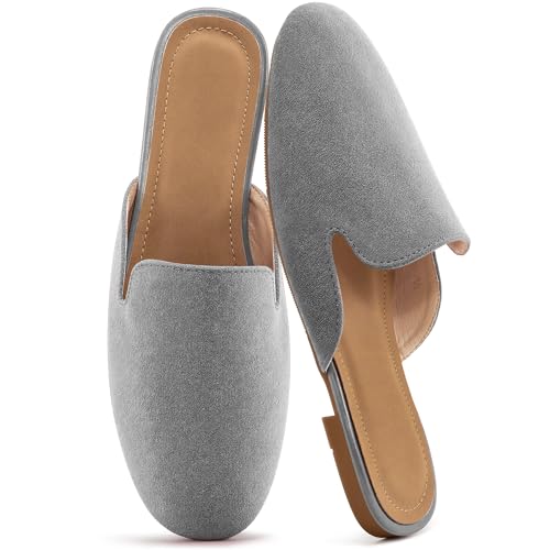 Image of Ecetana Mules for Women Flats Shoes: Comfortable Slip On Casual Work Slides Round Toe Backless Loafers