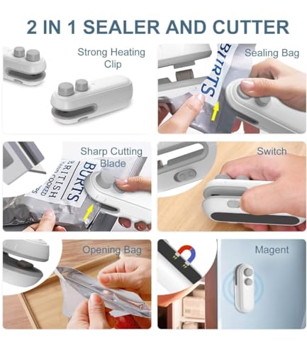 Image of Portable Mini Sealing Machine, Handheld 2-in-1 Heat Sealer and Cutter, Rechargeable Battery, Food Storage Bag Sealer for Snacks, Chips, Fresh Storage, Plastic Bags