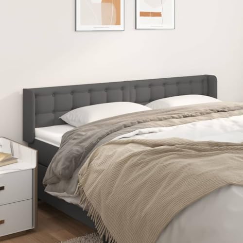 Yunovire Cabecero con orejas gris 183 x 16 x 78/88 cm, piel sintética, altura ajustable, patas de madera robustas, para dormitorio, cama, cabecero tapizado, diseño elegante