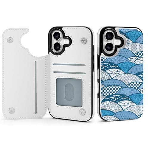 iPhone17用ケース 和柄 和風 青い 水と波の模様 スマホカバー すまほけーす 携帯ケース 防水 手帳型 PUレザー 財布型 耐衝撃 マグネット式 スタンド機能 傷汚れ防止 指紋防止 かわいい おしゃれ 贈り物