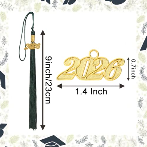Image of 10 Pieces 2026 Graduation Tassels Bulk with Gold Year Charms for Graduation Cap Accessories (Forest Green)