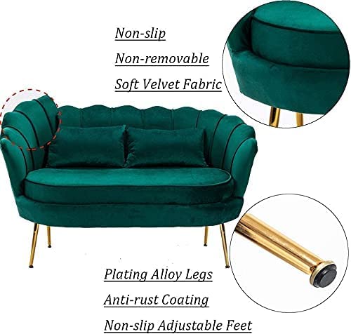 Image of Living Room Vintage Velvet Fabric Tub Armchairs with Metal Leg Armrests Lounge Comfortable Royal & Luxury (Dark Green, 2+1+1)