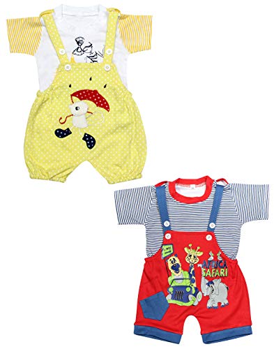 Image of babeezworld dungaree for Boys & Girls casual printed pure cotton-Pack of 2 (9101990001178; Multi Colour)