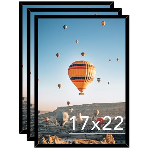 17x22 Picture Frame Set of 3 Black for Poster Photo Picture, Horizontal and Vertical Formats for Wall Hanging, 17 x 22 Wall Gallery Poster Photo Frame for 17 by 22 Photos Posters, 3 Pack, Black