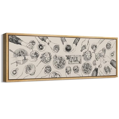 MUDECOR Large Framed Canvas Print Wall Art Culinary Gathering Pen-and-Ink
