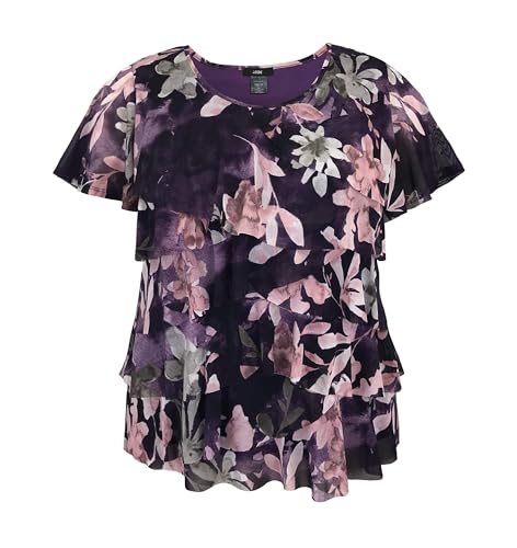 Image of LEEBE Women and Plus Size Printed Mesh Ruffle Top (Small-5X)